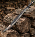 Handmade Copper Damascus Elven sword full view with leather sheath