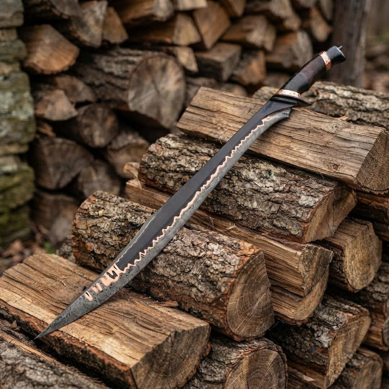Additional detail view of the Copper Damascus Elven sword