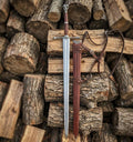 Handmade Fantasy Ranger sword full view with leather scabbard
