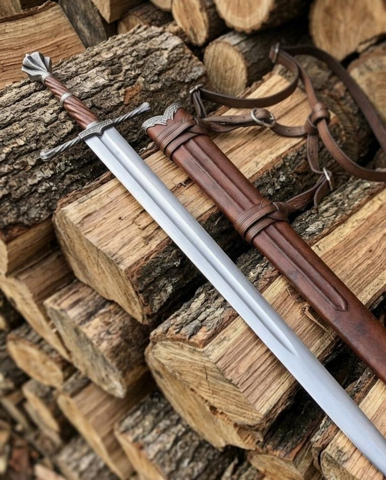 Ranger sword resting in its leather scabbard