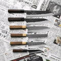 Handmade forged Japanese chef knife set with hammered high carbon steel blades