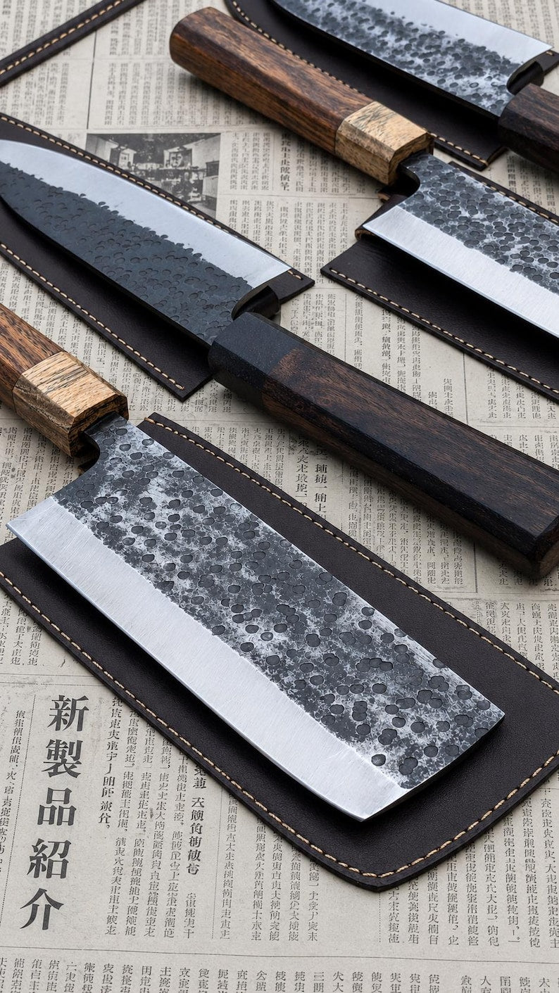 Full tang high carbon steel Japanese chef knives with double bevel edges