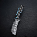 Handmade hawkbill hunting knife with turquoise resin handle