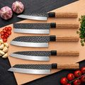 Handmade 5-piece high carbon steel chef knife set with ash wood and black resin handles