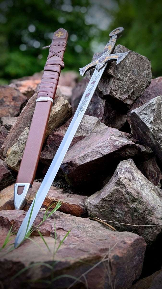 Handmade Medieval Knight Sword – Decorative Collectible Long Sword with Detailed Hilt