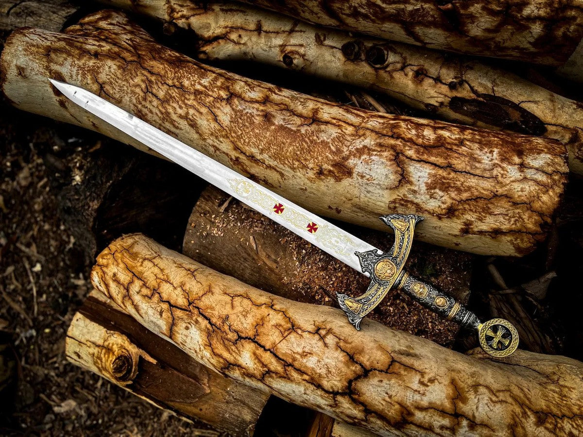 Handmade Medieval Knight Sword – Decorative Collectible Long Sword with Detailed Hilt