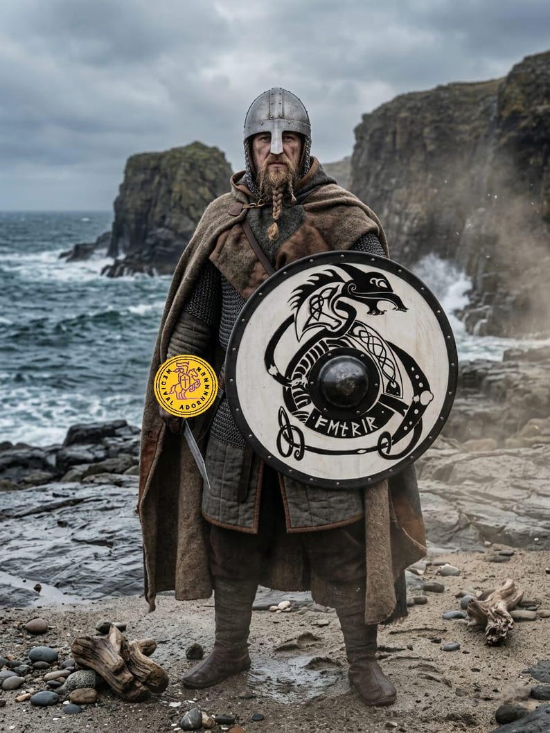 Handmade Norse Dragon Viking Shield – hand-painted Norse dragon artwork