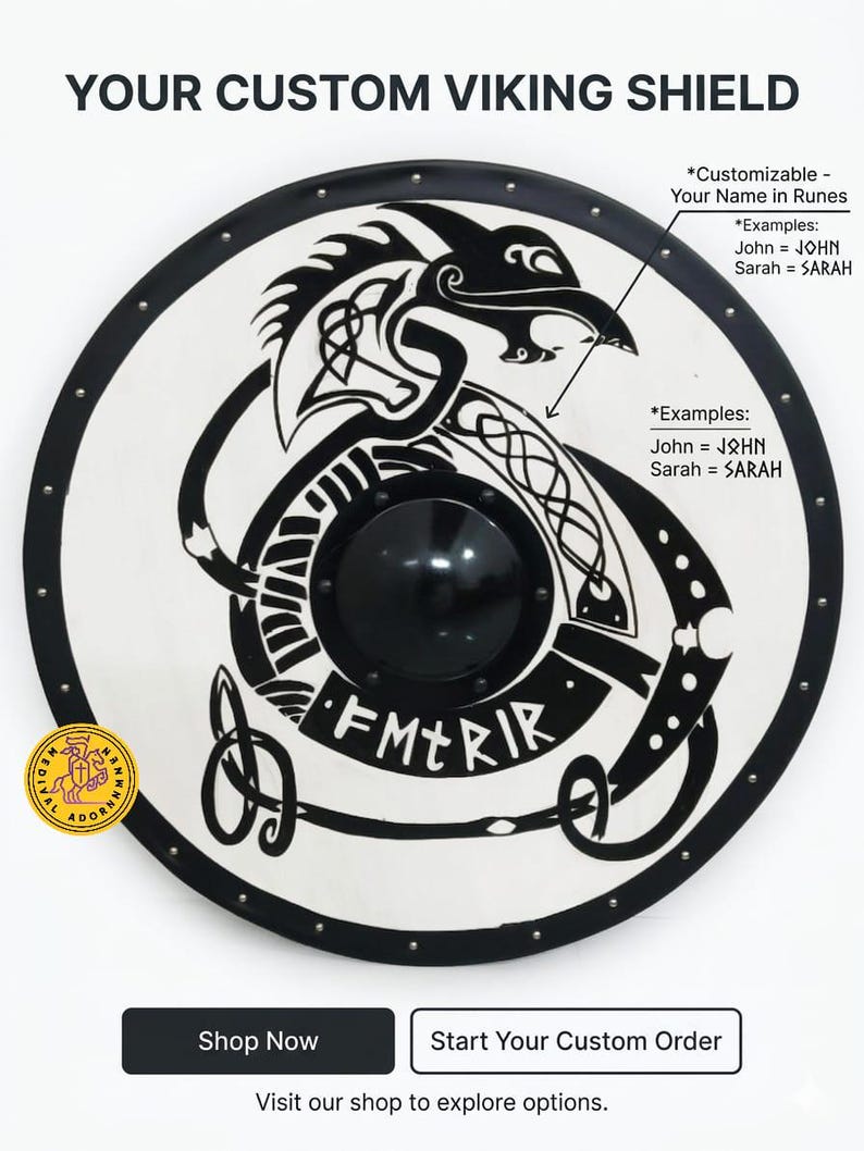 Handmade Norse Dragon Viking Shield – premium solid wood body with steel fittings