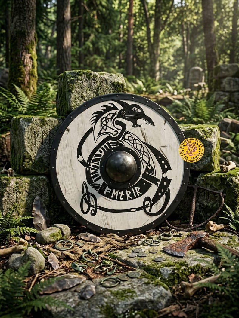 Handmade Norse Dragon Viking Shield – hand-painted Norse dragon artwork