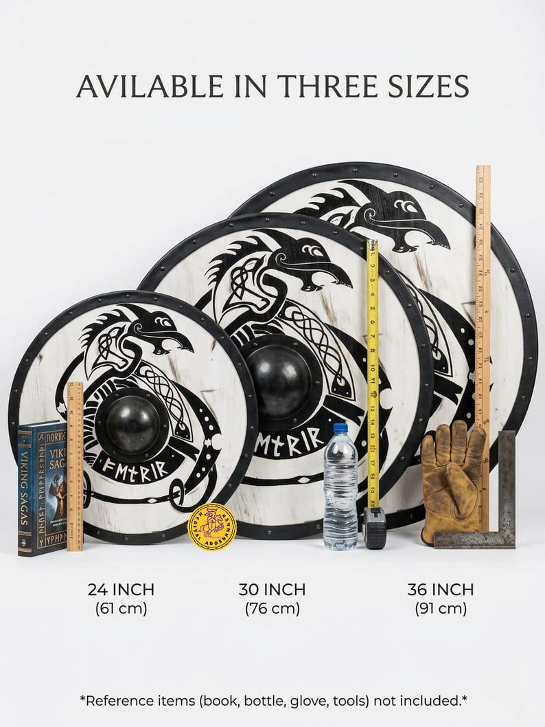 Handmade Norse Dragon Viking Shield – premium solid wood body with steel fittings