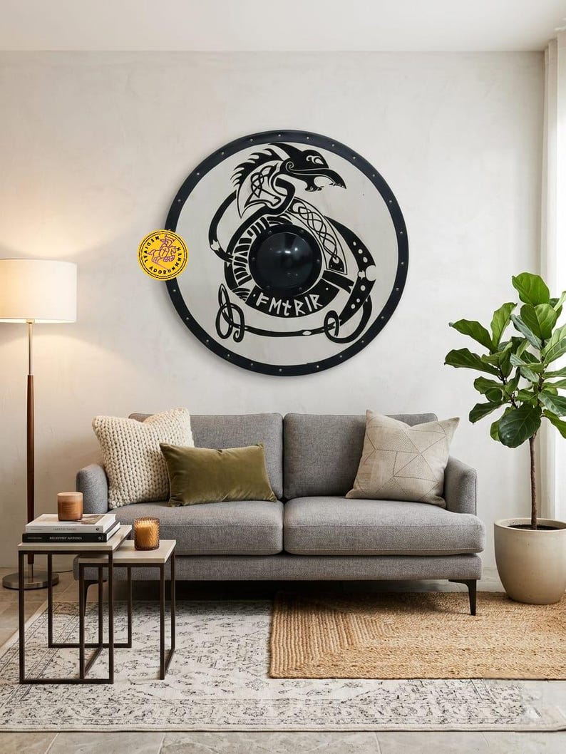 Handmade Norse Dragon Viking Shield – hand-painted Norse dragon artwork