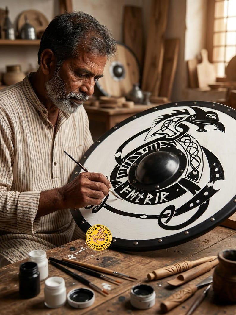 Handmade Norse Dragon Viking Shield – weathered battle-worn finish