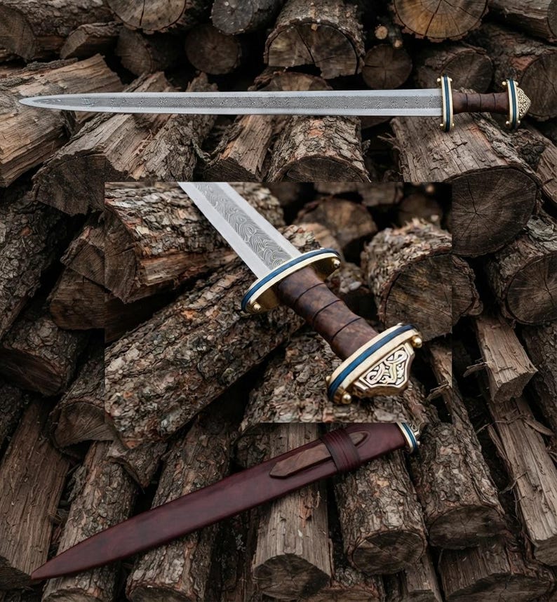 Fluted brass fittings detail on the Gladius sword