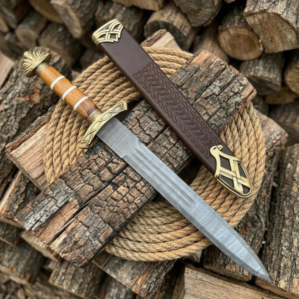 Handmade Viking Damascus Sword with Damascus steel blade and wooden scabbard