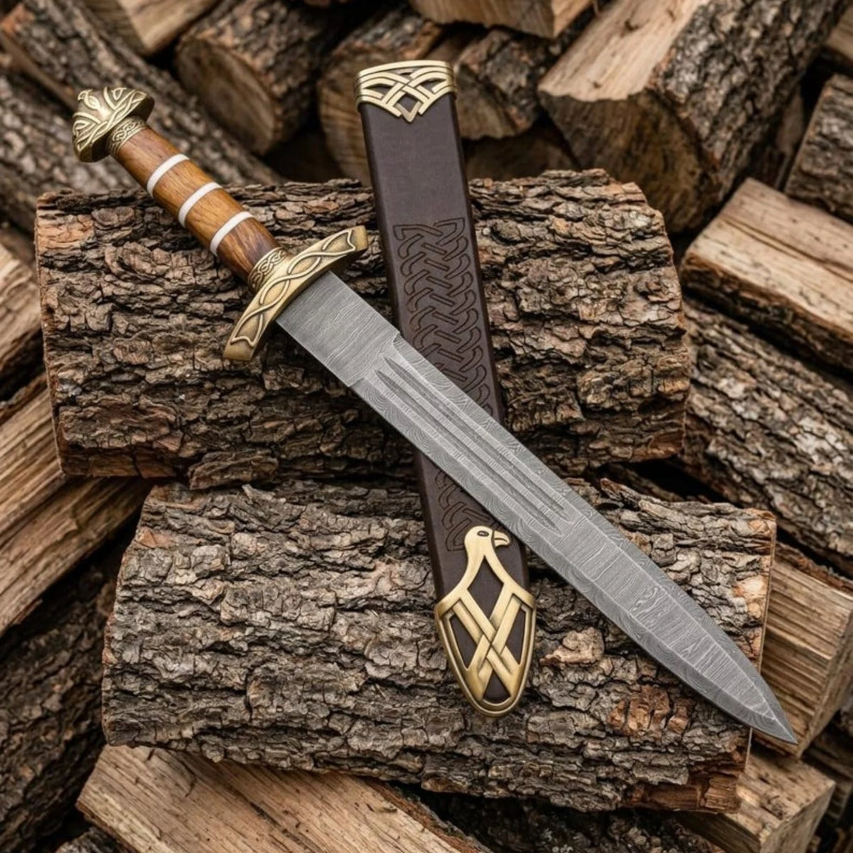 Handmade Norse display sword, 36 inch Damascus steel blade