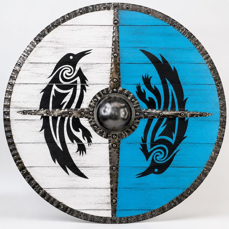 Handmade Viking Raven Shield, Norse wooden wall decor