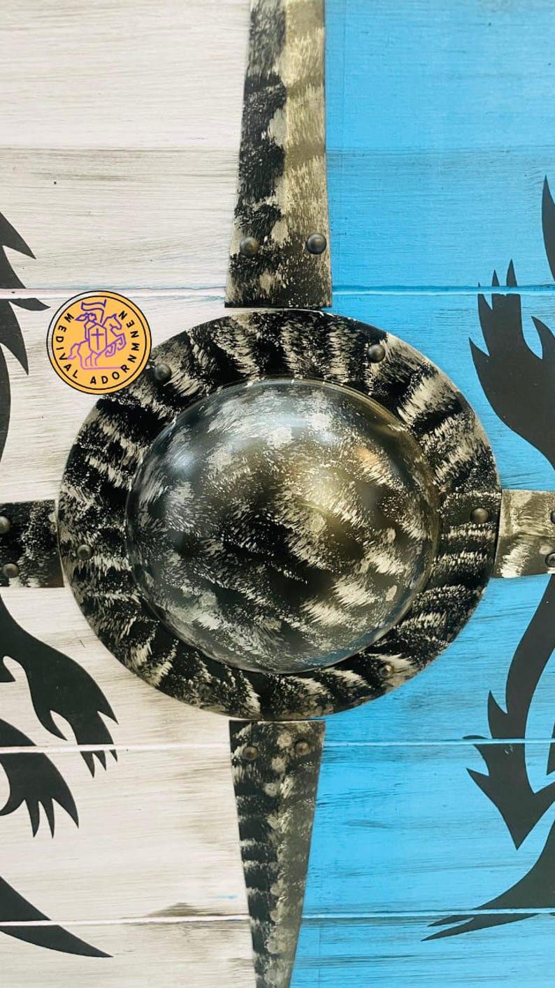 Handmade Viking Raven Shield, Norse wooden wall decor – hand-painted raven design