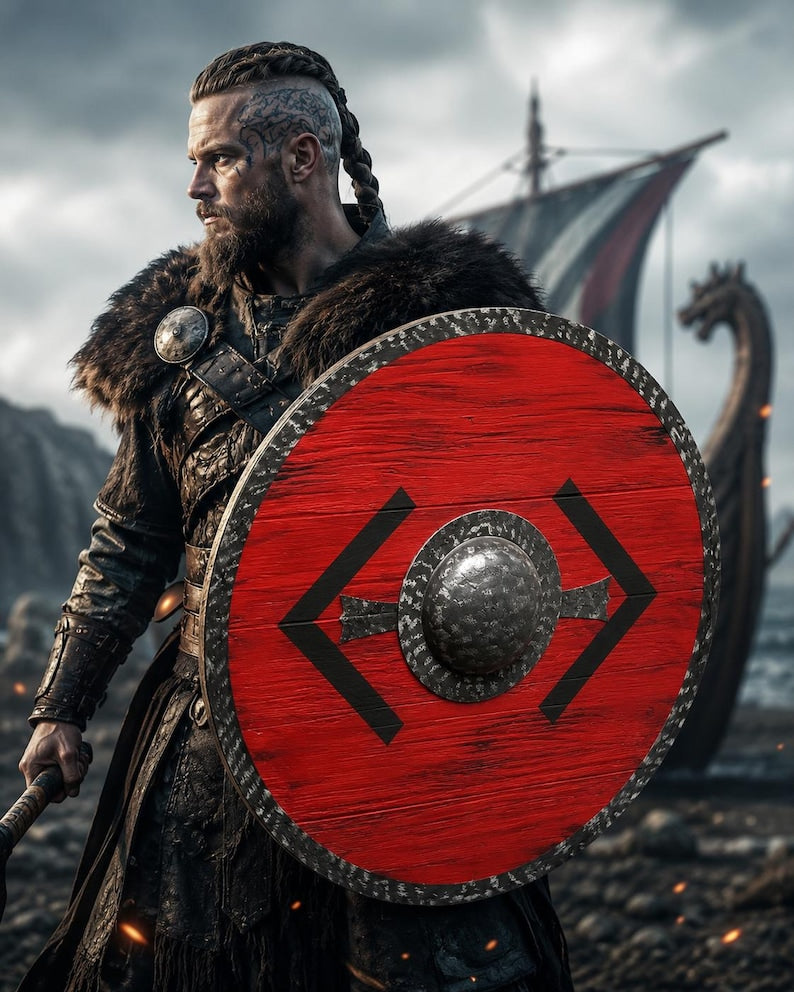 Handmade Viking Round Shield, Norse wooden wall decor