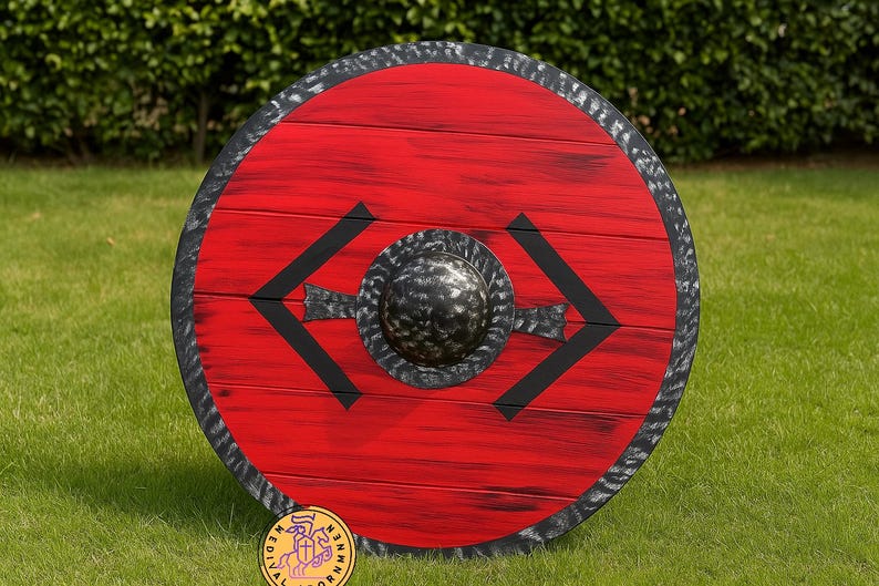 Handmade Viking Round Shield, Norse wooden wall decor – reinforced steel center boss