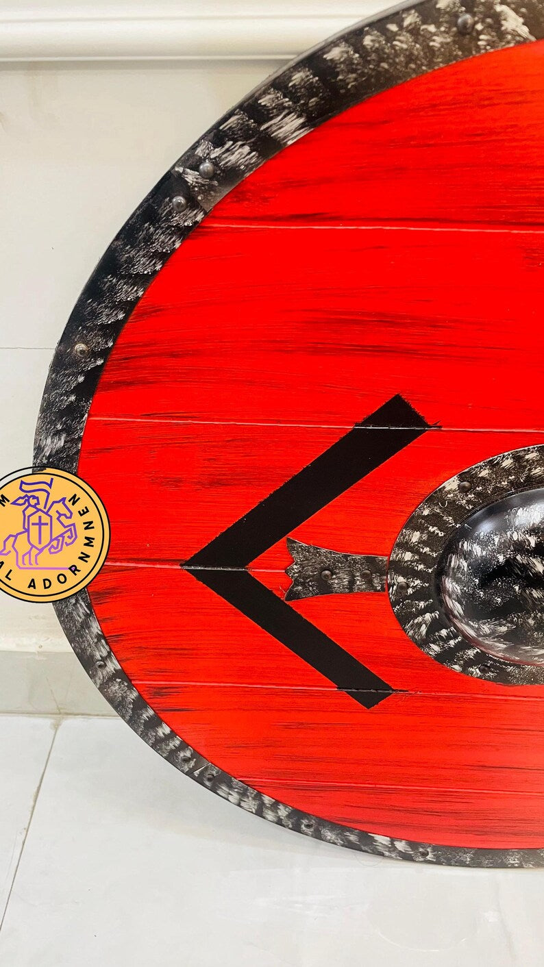 Handmade Viking Round Shield, Norse wooden wall decor – reinforced steel center boss