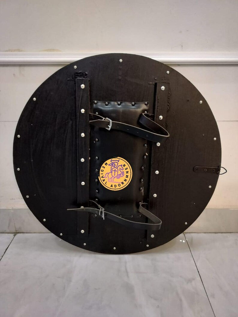 Handmade Viking Sun Shield wooden wall decor – solid wood with steel elements