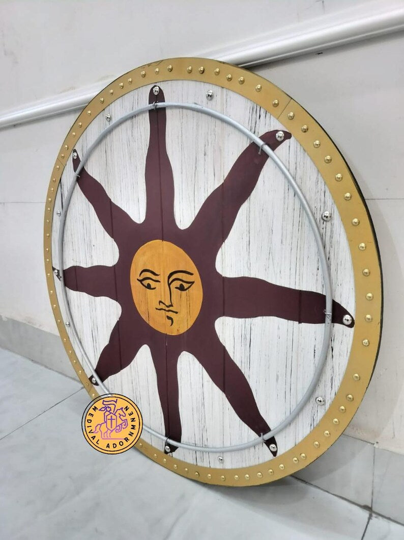 Handmade Viking Sun Shield wooden wall decor – solid wood with steel elements