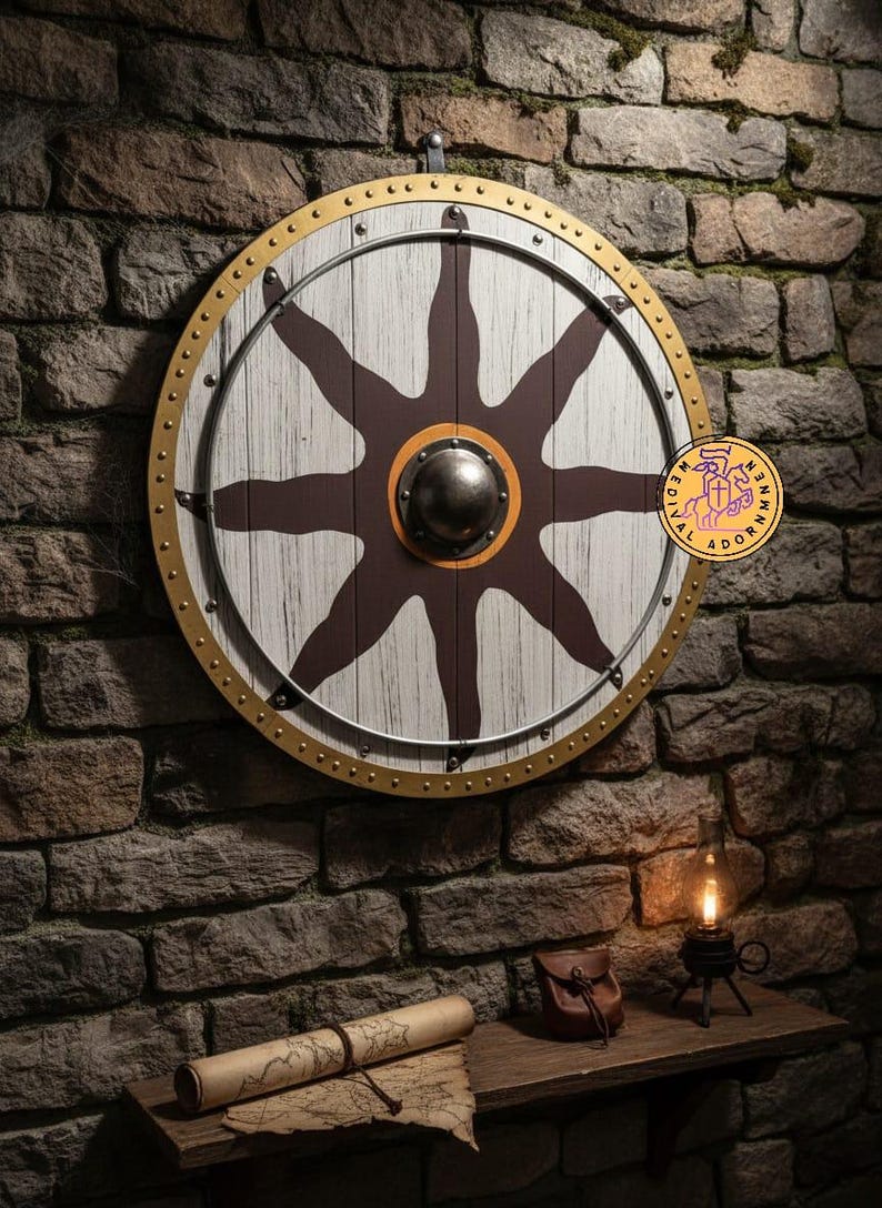 Handmade Viking Sun Shield wooden wall decor – available in 24, 30, or 36 inch sizes