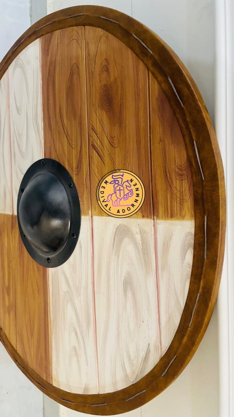 Handmade wooden Viking round shield, Norse decor – approximately 30 inches in diameter