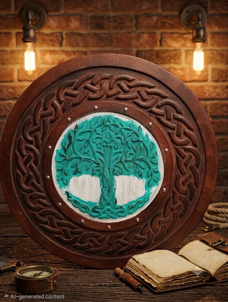 Handmade Yggdrasil Viking Shield, Tree of Life wall decor