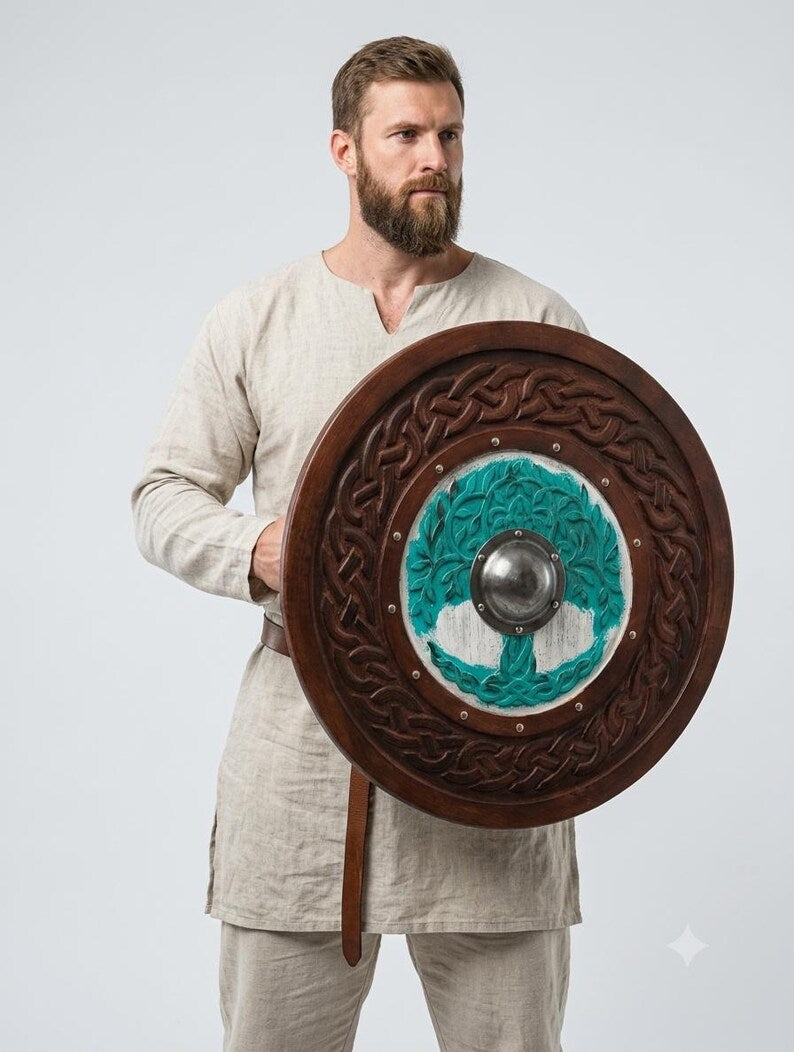 Handmade Yggdrasil Viking Shield, Tree of Life wall decor – carved Yggdrasil Tree of Life design