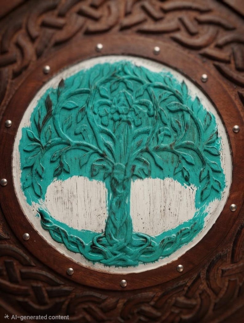 Handmade Yggdrasil Viking Shield, Tree of Life wall decor – rustic handcrafted wood finish