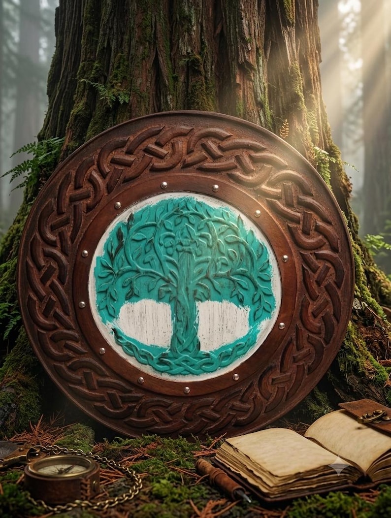 Handmade Yggdrasil Viking Shield, Tree of Life wall decor – carved Yggdrasil Tree of Life design