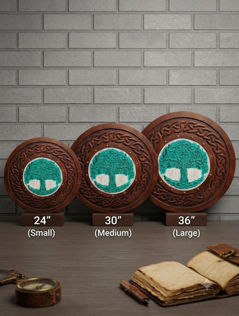 Handmade Yggdrasil Viking Shield, Tree of Life wall decor – traditional Viking knotwork detailing