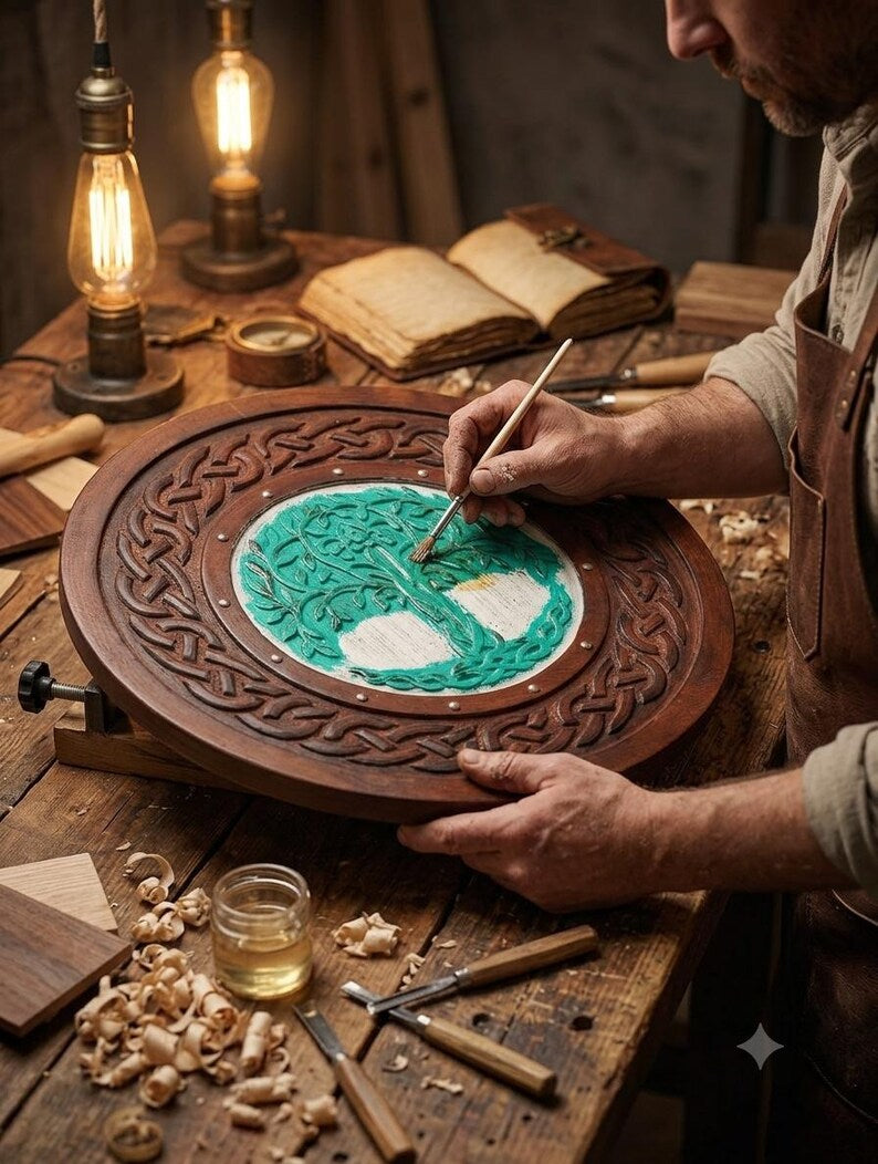 Handmade Yggdrasil Viking Shield, Tree of Life wall decor – carved Yggdrasil Tree of Life design