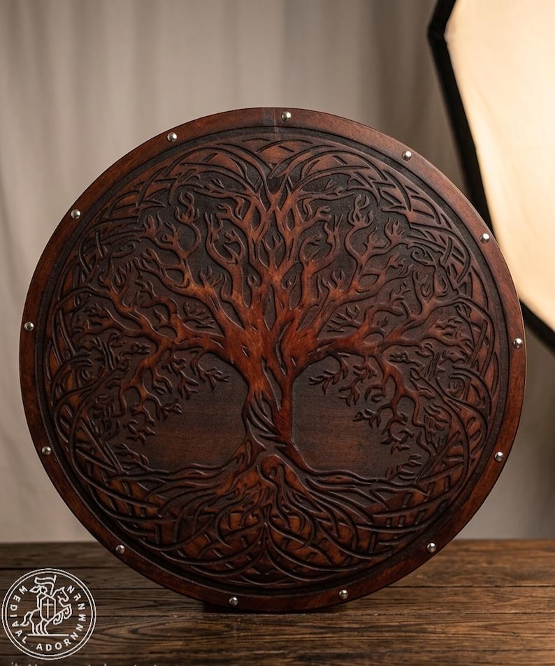 Handmade Yggdrasil Viking Shield, Tree of Life wall decor
