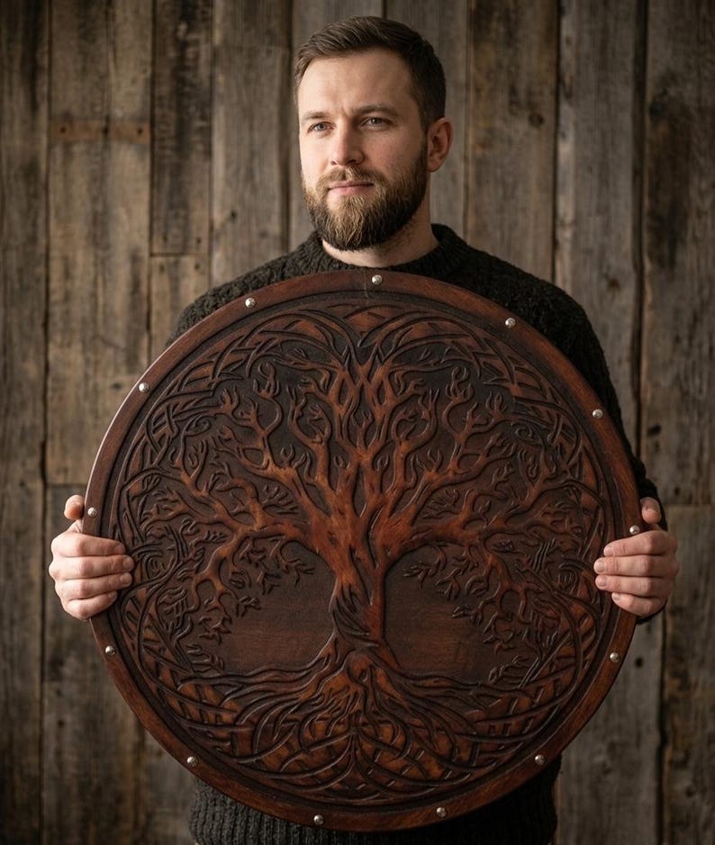 Handmade Yggdrasil Viking Shield, Tree of Life wall decor – Scandinavian wall hanging for Viking-themed decor