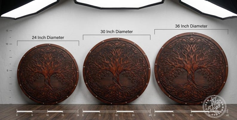 Handmade Yggdrasil Viking Shield, Tree of Life wall decor – rustic finish with natural wood grain