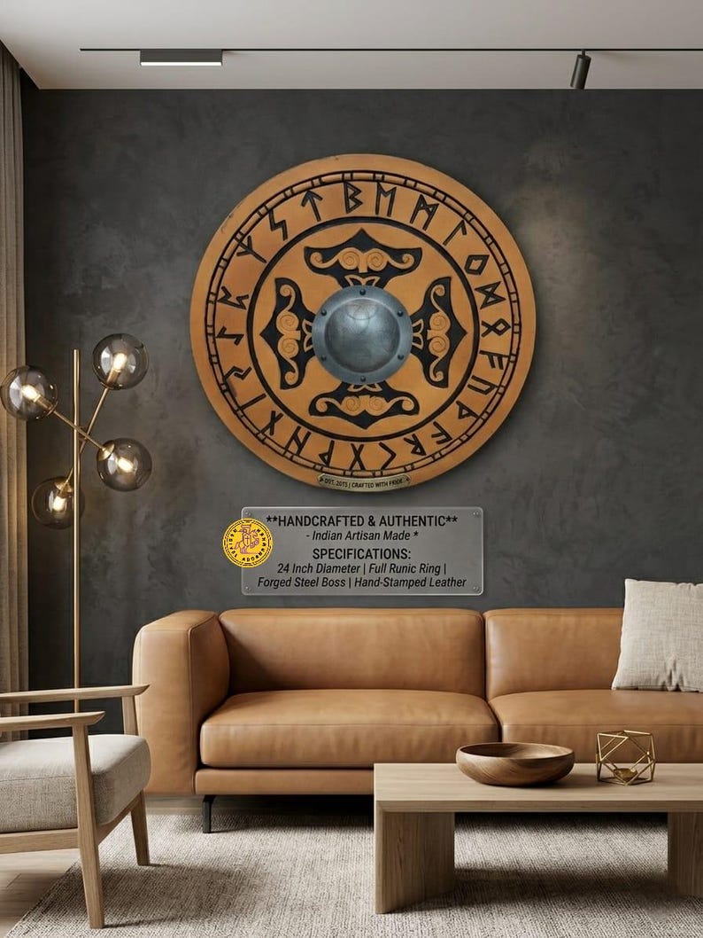 Helm of Awe Viking Shield, Celtic knot Norse decor – hand-painted vintage distressed finish