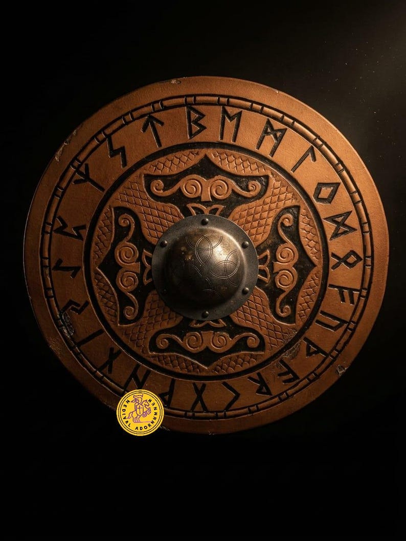 Helm of Awe Viking Shield, Celtic knot Norse decor – hand-painted vintage distressed finish