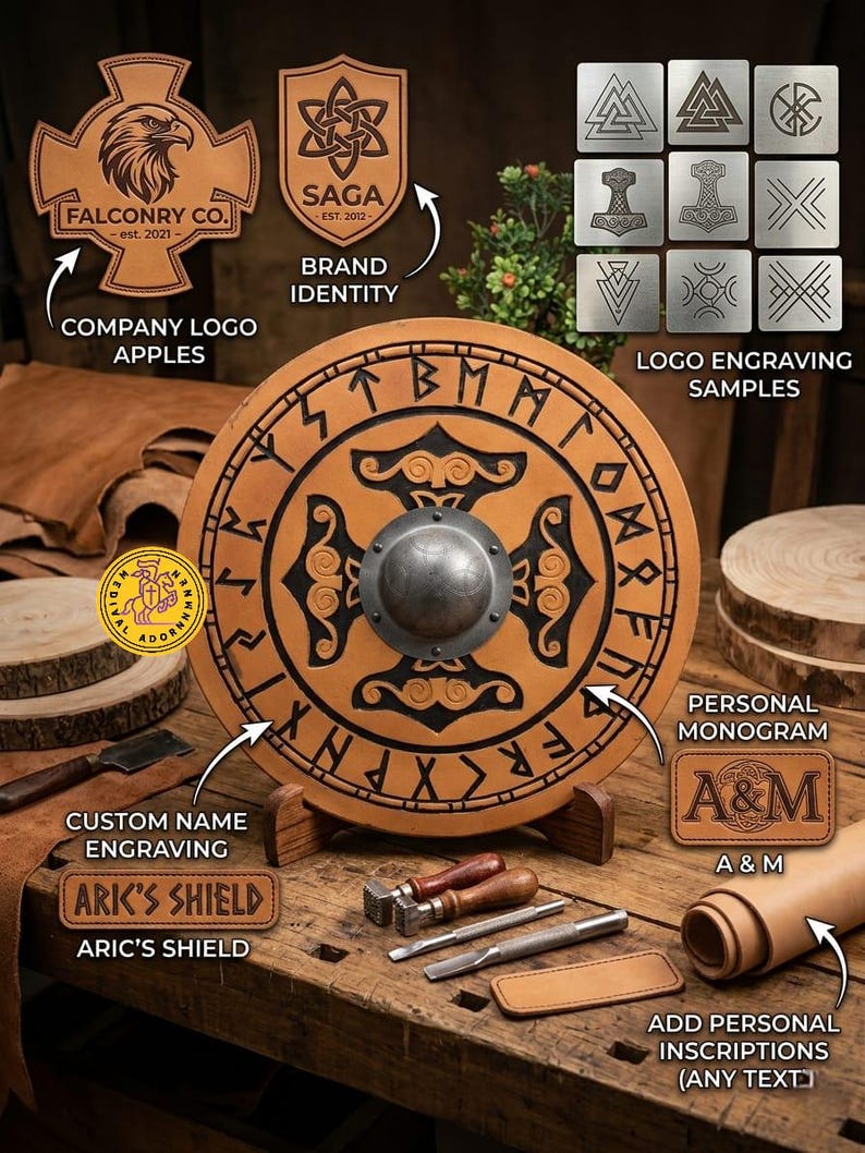 Helm of Awe Viking Shield, Celtic knot Norse decor – Helm of Awe design with Celtic knot and black rune detailing