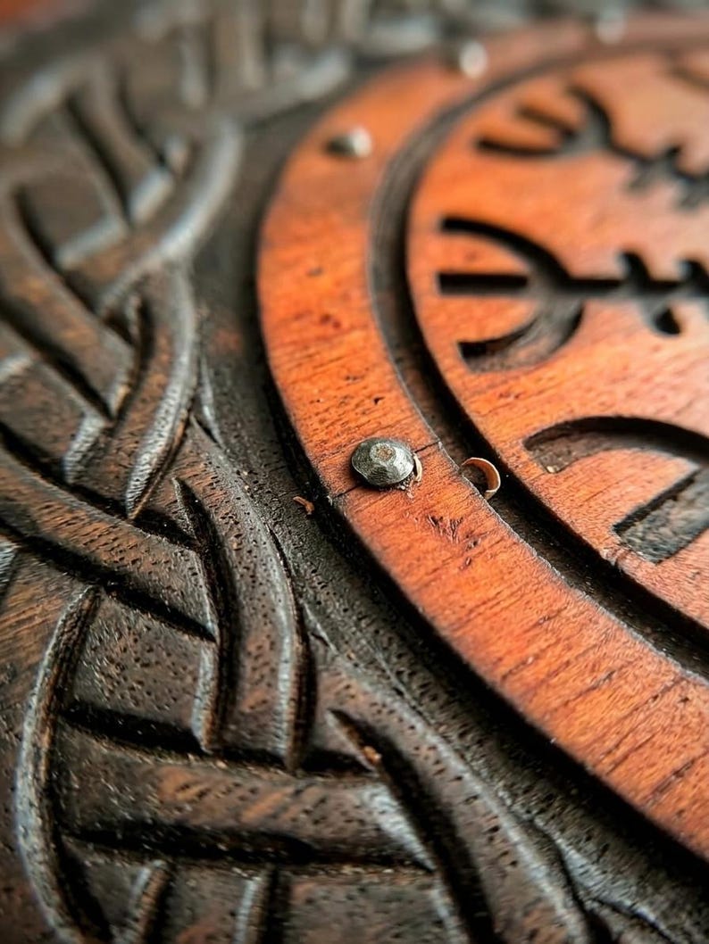 Helm of Awe Viking Shield, Norse wall decor – hand-painted distressed finish