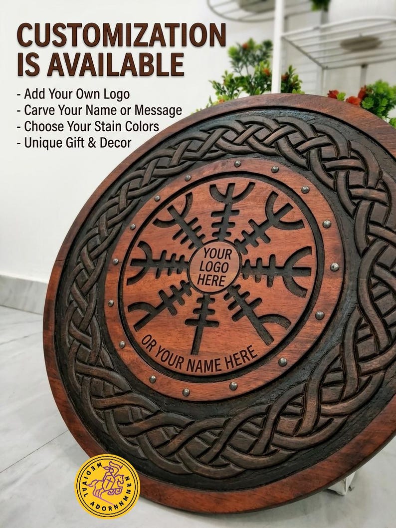 Helm of Awe Viking Shield, Norse wall decor – solid wood construction with steel accents