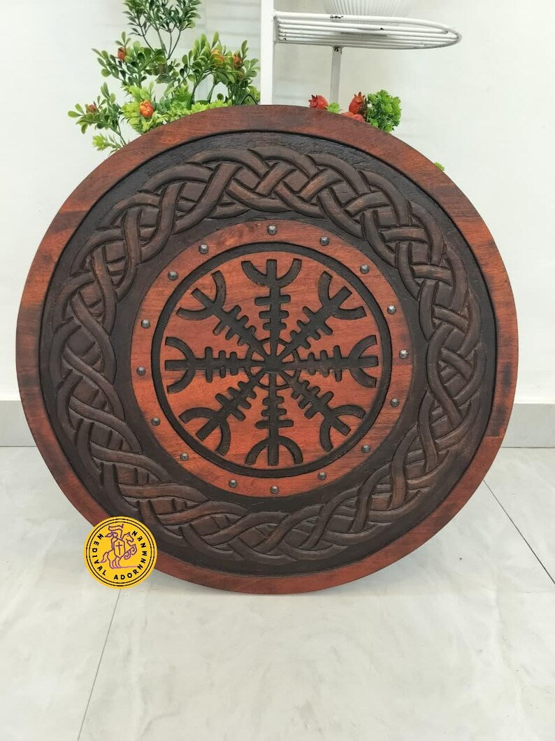 Helm of Awe Viking Shield, Norse wall decor – solid wood construction with steel accents