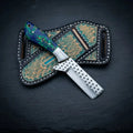 Handmade 7-inch cowboy bull cutter knife with horse rasp steel blade, stone handle and steel bolster