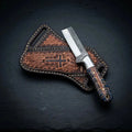 Horse rasp cowboy bull cutter knife with resin and pinecone handle and cross-draw leather sheath