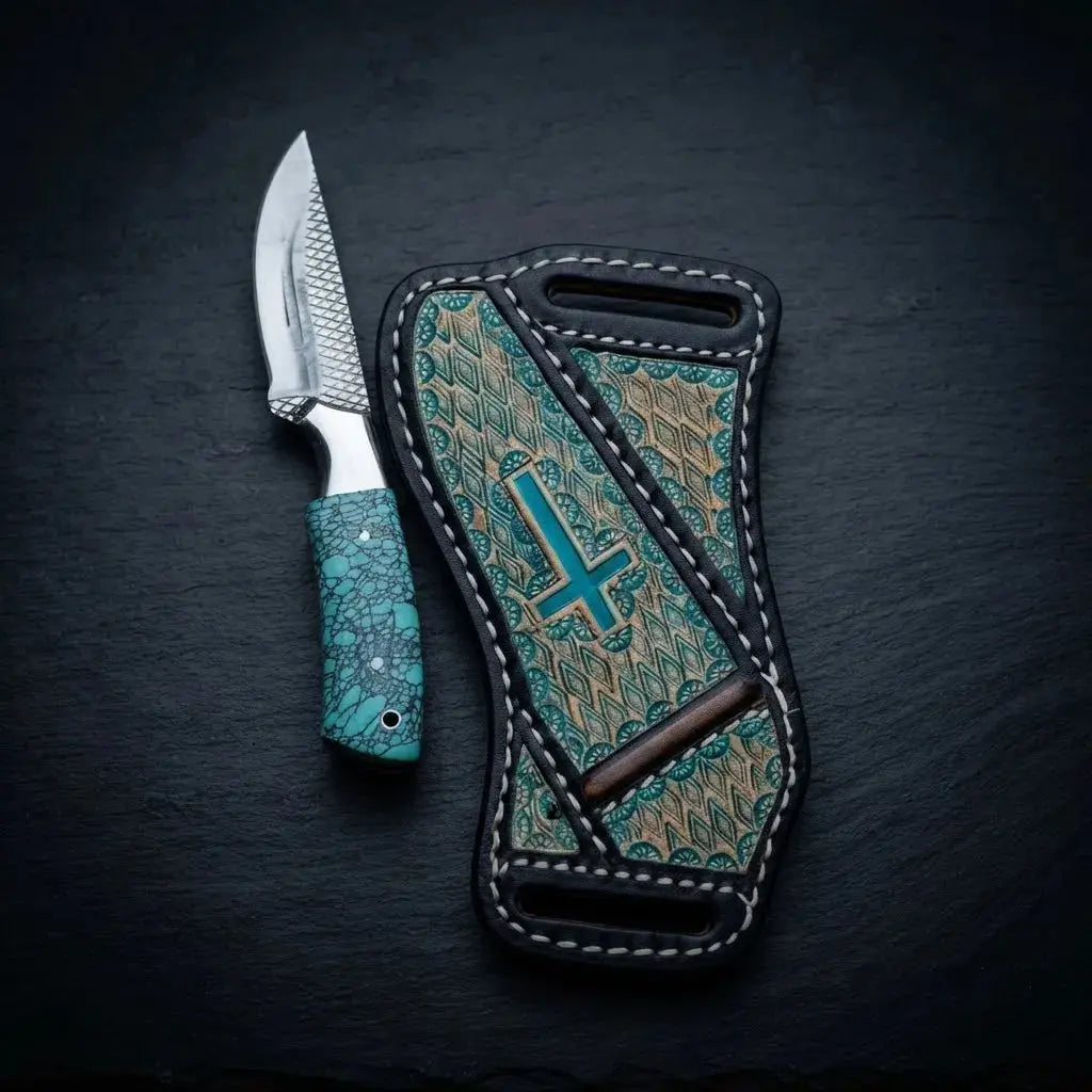 Handmade 6-inch cowboy skinner knife with horse rasp steel blade, stone handle and steel bolster