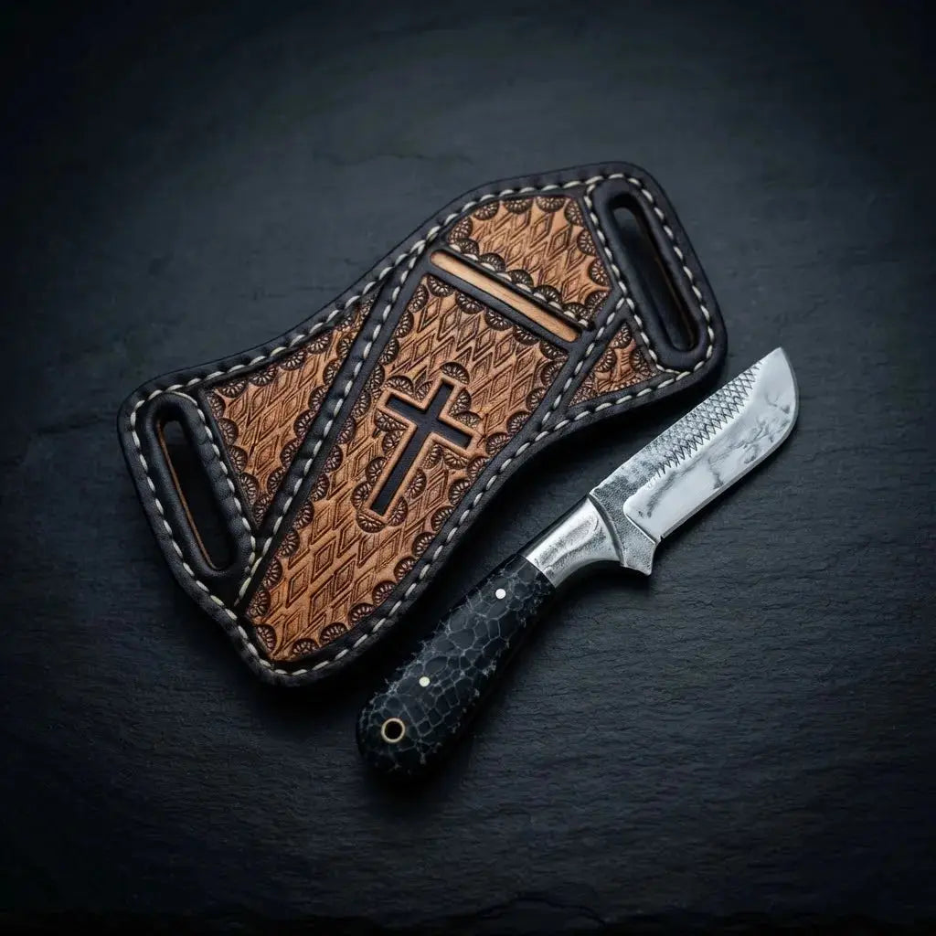Handmade 7-inch cowboy skinner knife with horse rasp steel blade, stone handle and steel bolster