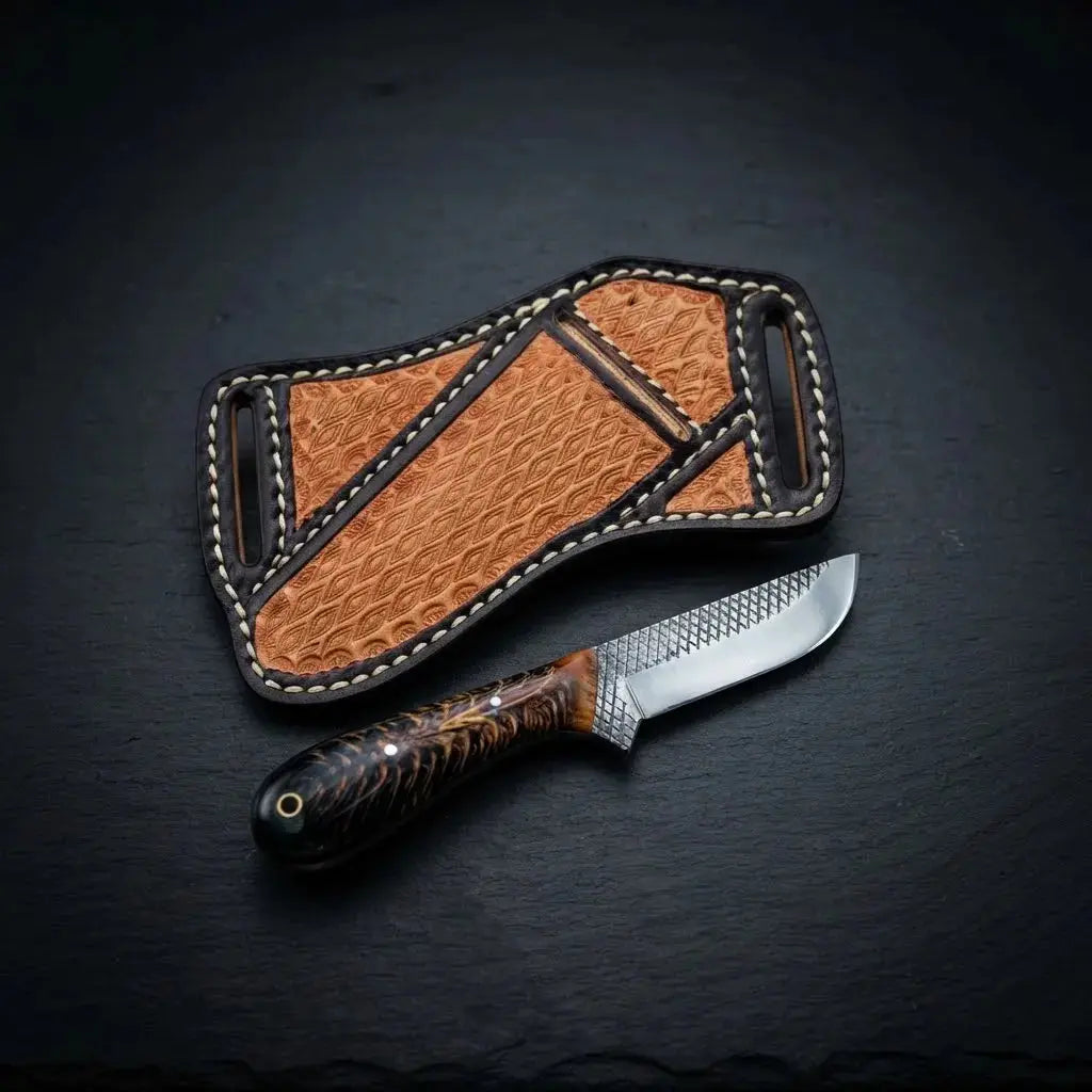7 inch handmade horse rasp steel skinner knife with steel bolster