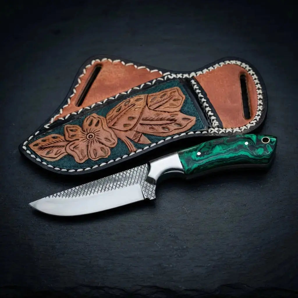 Stone handle western skinner knife with 4 inch horse rasp blade