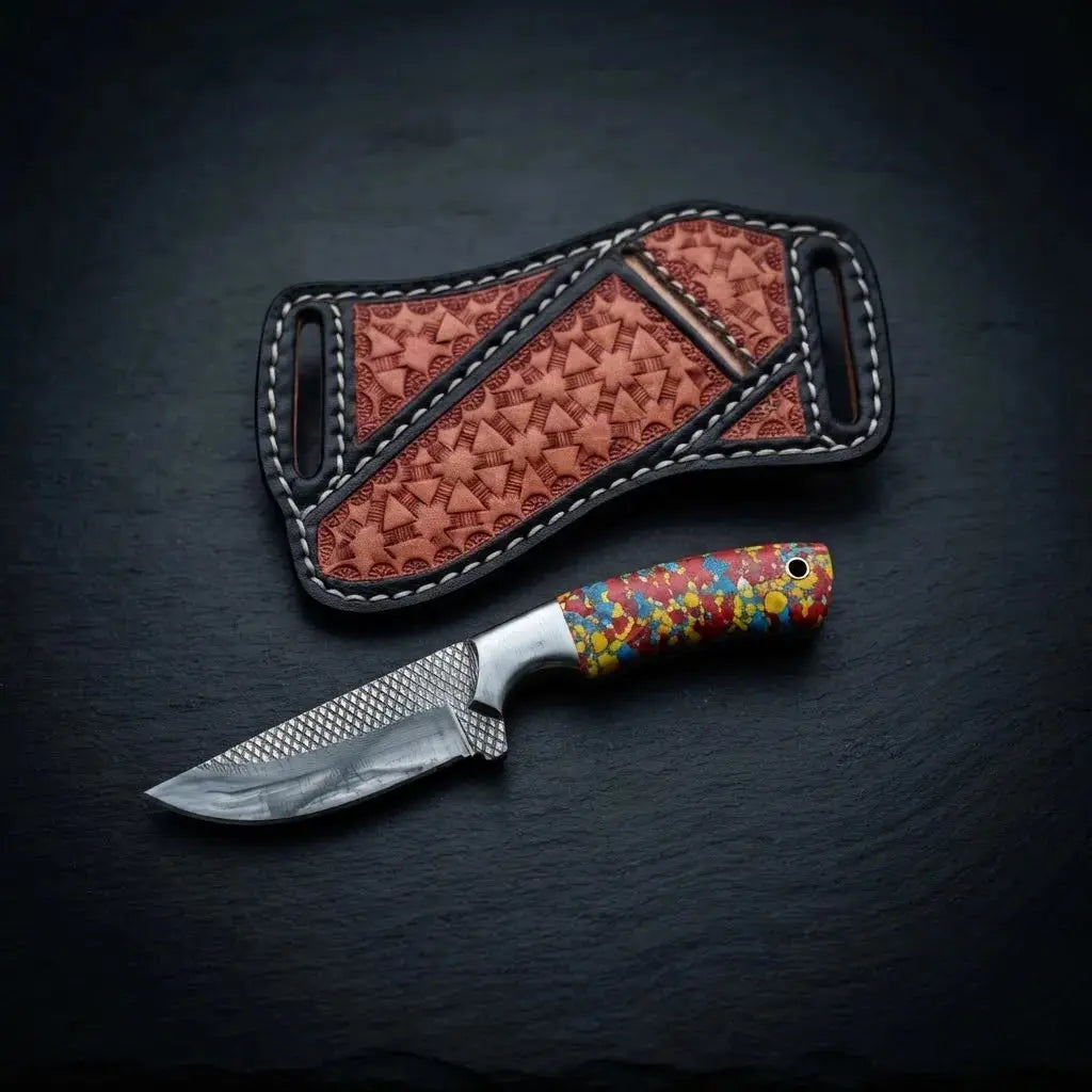 8 inch horse rasp steel skinner knife with stone handle and steel bolster
